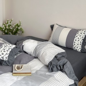 Wholesale high-quality 100% cotton duvet cover grey bed sheet 4piece jacquard home textile bedding set supplier