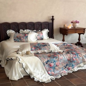 Designer Light Luxury Purple Floral Digital Printing Summer Quilt Lyocell Anti-wrinkle Silky Four-piece Bedding Set