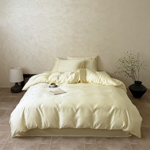 Wholesale high-end pillowcases yellow jacquard comforter set soft bed linen fitted sheets 2m/2.2m bedding set for adults