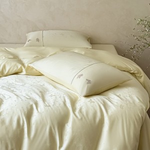 Wholesale high-end pillowcases yellow jacquard comforter set soft bed linen fitted sheets 2m/2.2m bedding set for adults