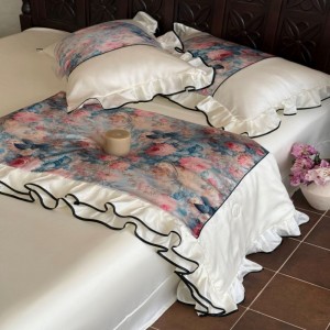 Designer Light Luxury Purple Floral Digital Printing Summer Quilt Lyocell Anti-wrinkle Silky Four-piece Bedding Set