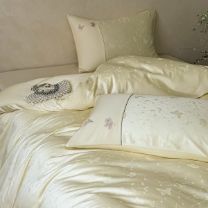 Wholesale high-end pillowcases yellow jacquard comforter set soft bed linen fitted sheets 2m/2.2m bedding set for adults