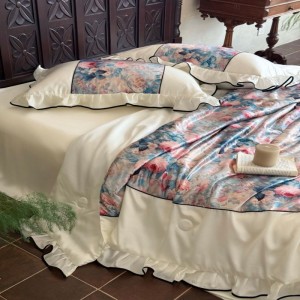 Designer Light Luxury Purple Floral Digital Printing Summer Quilt Lyocell Anti-wrinkle Silky Four-piece Bedding Set