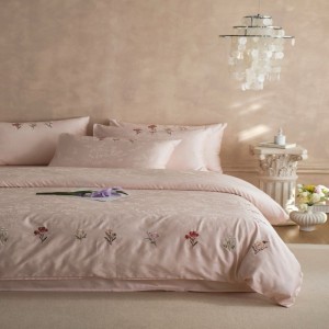 500tc Pure Cotton Bed Linen Floral Plant Jacquard Embroidery Duvet Cover Pink Bed Sheets Bedding Set