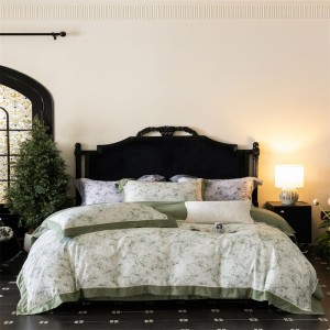 Hot selling green quilt cover printing fitted sheets flat sheet 100% cotton home textile 4-pieces bedding set supplier