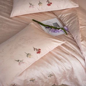 500tc Pure Cotton Bed Linen Floral Plant Jacquard Embroidery Duvet Cover Pink Bed Sheets Bedding Set