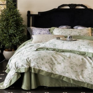 Hot selling green quilt cover printing fitted sheets flat sheet 100% cotton home textile 4-pieces bedding set supplier