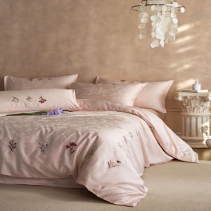 500tc Pure Cotton Bed Linen Floral Plant Jacquard Embroidery Duvet Cover Pink Bed Sheets Bedding Set