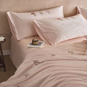 500tc Pure Cotton Bed Linen Floral Plant Jacquard Embroidery Duvet Cover Pink Bed Sheets Bedding Set