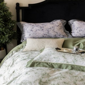 Hot selling green quilt cover printing fitted sheets flat sheet 100% cotton home textile 4-pieces bedding set supplier