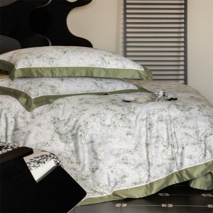 Hot selling green quilt cover printing fitted sheets flat sheet 100% cotton home textile 4-pieces bedding set supplier