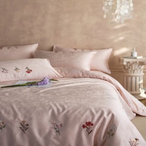 500tc Pure Cotton Bed Linen Floral Plant Jacquard Embroidery Duvet Cover Pink Bed Sheets Bedding Set
