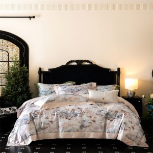Hot selling green quilt cover printing fitted sheets flat sheet 100% cotton home textile 4-pieces bedding set supplier