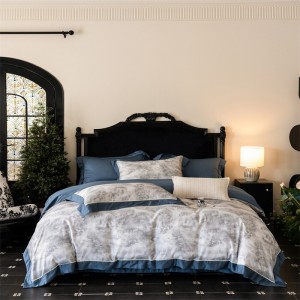 Hot selling green quilt cover printing fitted sheets flat sheet 100% cotton home textile 4-pieces bedding set supplier