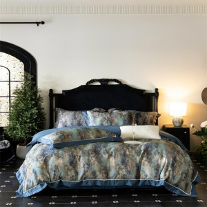 Hot selling green quilt cover printing fitted sheets flat sheet 100% cotton home textile 4-pieces bedding set supplier