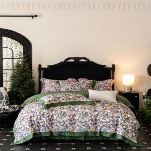Hot selling green quilt cover printing fitted sheets flat sheet 100% cotton home textile 4-pieces bedding set supplier