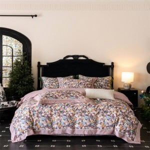Hot selling green quilt cover printing fitted sheets flat sheet 100% cotton home textile 4-pieces bedding set supplier