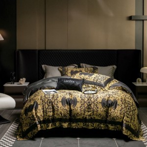 100 cotton home textile gold digital printing quilt duvet cover queen king size bed sheets bedding set