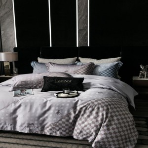 Luxury 140s cotton yarn-dyed digital printing duvet cover custom bed sheets gray bedding set