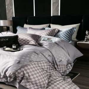 Luxury 140s cotton yarn-dyed digital printing duvet cover custom bed sheets gray bedding set