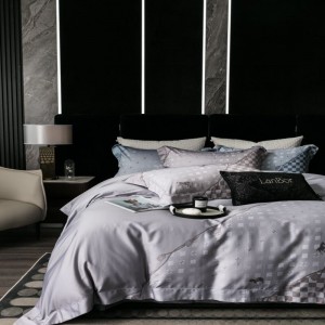 Luxury 140s cotton yarn-dyed digital printing duvet cover custom bed sheets gray bedding set