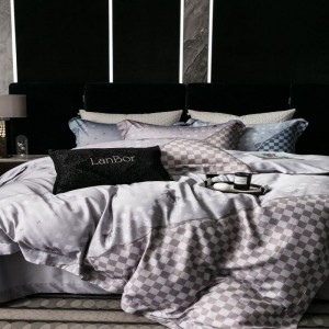 Luxury 140s cotton yarn-dyed digital printing duvet cover custom bed sheets gray bedding set