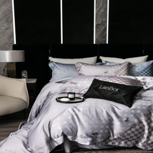 Luxury 140s cotton yarn-dyed digital printing duvet cover custom bed sheets gray bedding set