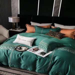 High class green 800tc cotton digital printing quilt duvet cover bed sheets yarn-dyed bedding set