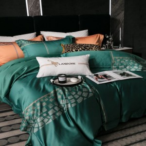 High class green 800tc cotton digital printing quilt duvet cover bed sheets yarn-dyed bedding set
