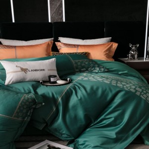 High class green 800tc cotton digital printing quilt duvet cover bed sheets yarn-dyed bedding set