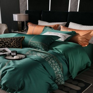 High class green 800tc cotton digital printing quilt duvet cover bed sheets yarn-dyed bedding set