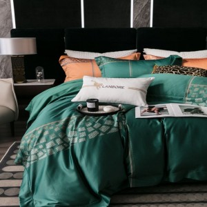 High class green 800tc cotton digital printing quilt duvet cover bed sheets yarn-dyed bedding set