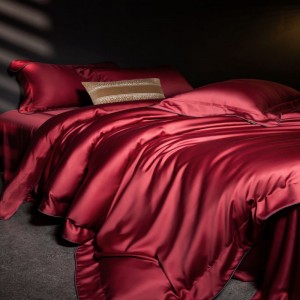 2025 new lyocell cotton sanding duvet cover bed sheets pillowcases light luxury red solid bedding set