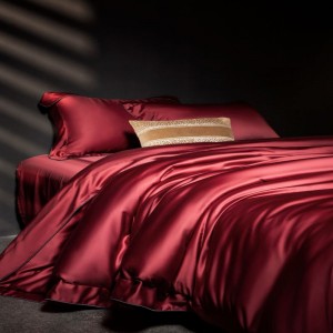 2025 new lyocell cotton sanding duvet cover bed sheets pillowcases light luxury red solid bedding set