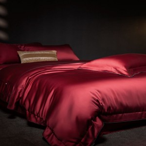 2025 new lyocell cotton sanding duvet cover bed sheets pillowcases light luxury red solid bedding set