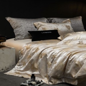 Stain lyocell cotton jacquard floral duvet cover bed sheets pillowcases four piece bedding set