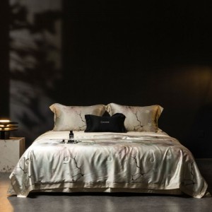 Champagne silk lyocell cotton summer quilt four piece jacquard bed sheets bedding set