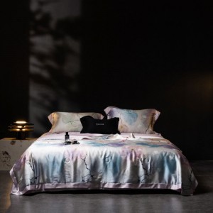 Silk stain lyocell cotton summer quilt yarn-dyed jacquard quilts pillowcases bed sheets purple bedding set