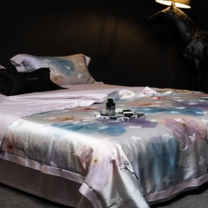 Silk stain lyocell cotton summer quilt yarn-dyed jacquard quilts pillowcases bed sheets purple bedding set