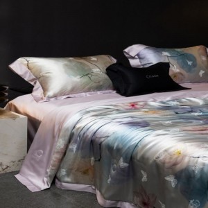 Silk stain lyocell cotton summer quilt yarn-dyed jacquard quilts pillowcases bed sheets purple bedding set