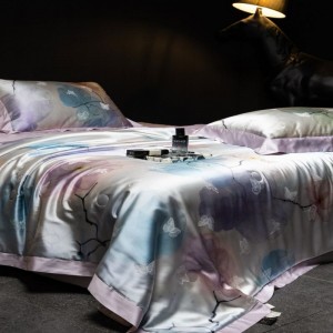 Silk stain lyocell cotton summer quilt yarn-dyed jacquard quilts pillowcases bed sheets purple bedding set