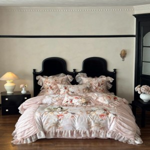 800tc floral plant digital printing duvet cover pillowcases bed sheets long staple cotton lace edge bedding set