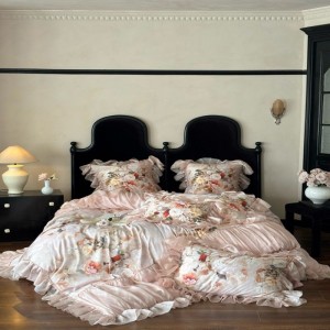 800tc floral plant digital printing duvet cover pillowcases bed sheets long staple cotton lace edge bedding set
