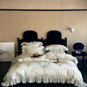 White lace embroidery duvet cover 140s long staple cotton bed sheets bedding set wholesale