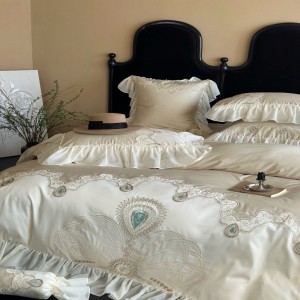 White lace embroidery duvet cover 140s long staple cotton bed sheets bedding set wholesale