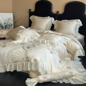 White lace embroidery duvet cover 140s long staple cotton bed sheets bedding set wholesale