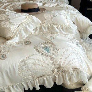 White lace embroidery duvet cover 140s long staple cotton bed sheets bedding set wholesale