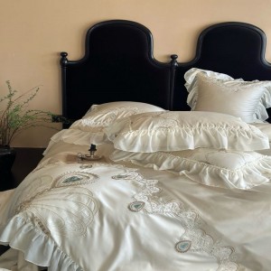 White lace embroidery duvet cover 140s long staple cotton bed sheets bedding set wholesale