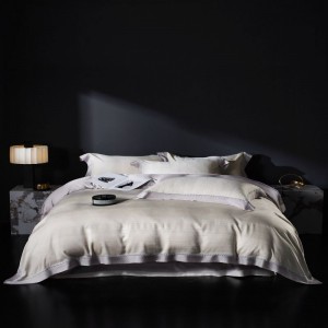 Silky four piece bed set home textile 100s lyocell suvet cover purple bed sheets queen king jacquard bedding set