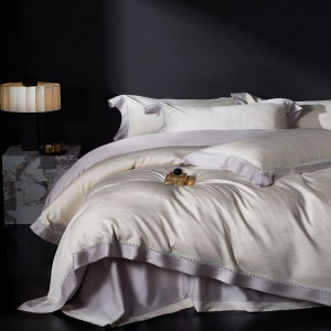Silky four piece bed set home textile 100s lyocell suvet cover purple bed sheets queen king jacquard bedding set